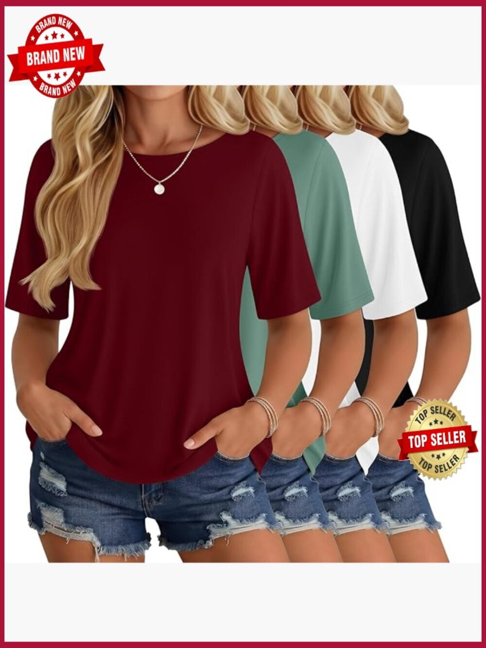4 Pack Oversized Cotton Blend Half Sleeve Tees
